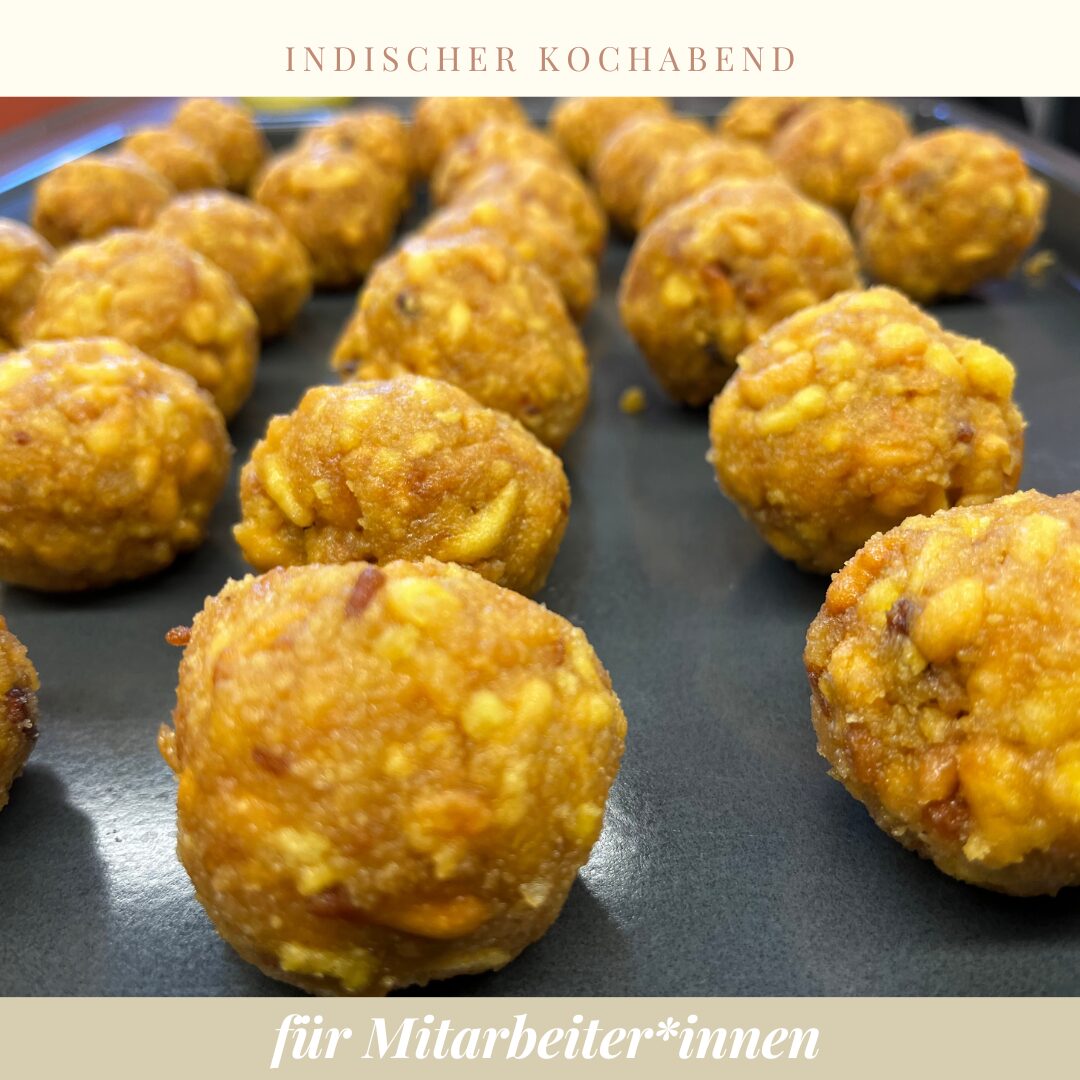 runde Boondi Ladoo auf einem Blech